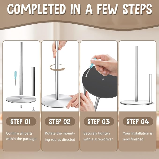 Paper Towel Holder Countertop, Premium Stainless Steel Silver Paper Towel Holder - Image 7