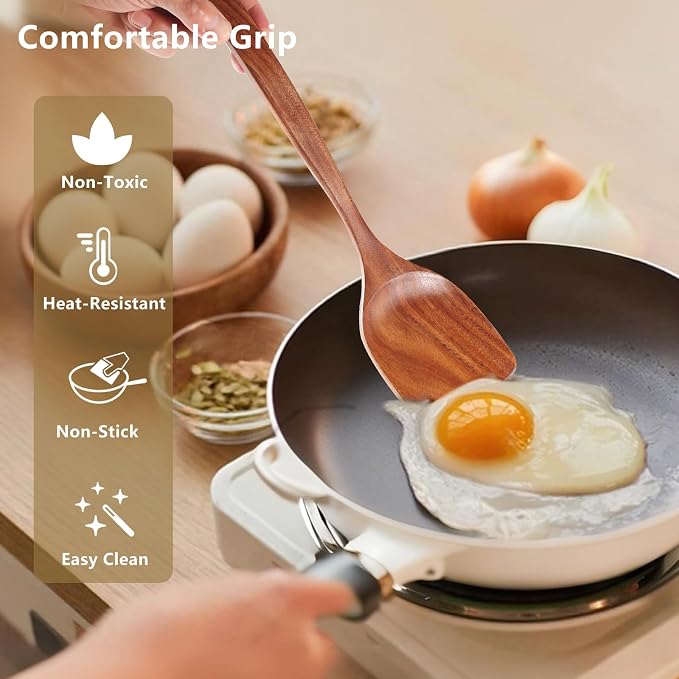 6 Pack Wooden Spoons For cooking – Heat-Resistant Wood Spatula - Image 2