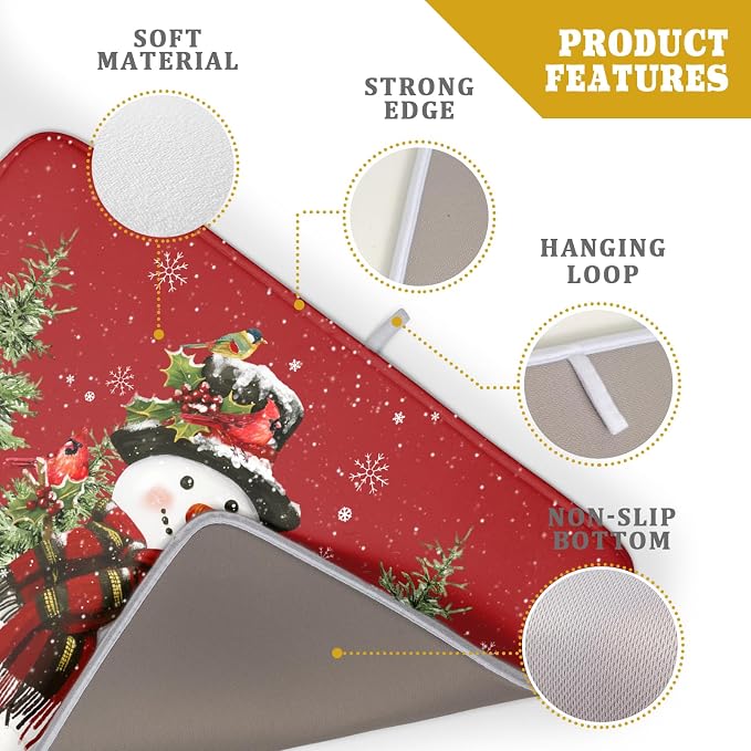 Christmas Dish Drying Mat for Kitchen Counter Snowman Green Christmas Tree - Image 4