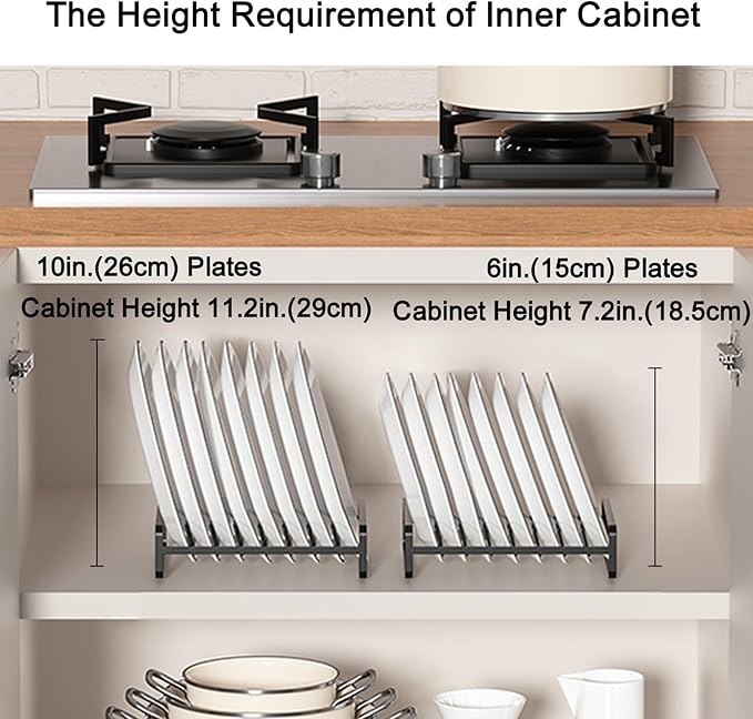 2 Pack Plate Holders Organizers 8 Slots Upright Cabinet Dish Drying Racks Metal - Image 3