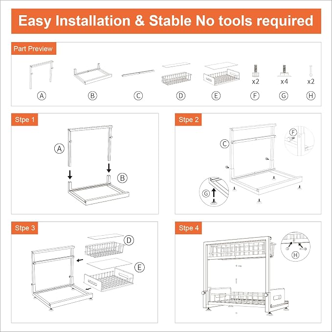 2 Pack Under Sink Organizers and Storage, Pull Out Cabinet Organizer, 2-Tier - Image 6