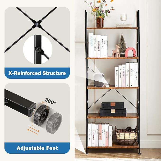 DUMOS 5 Tiers Bookshelf, Classical Modern Book Shelf, Tall Display Shelves in - Image 6