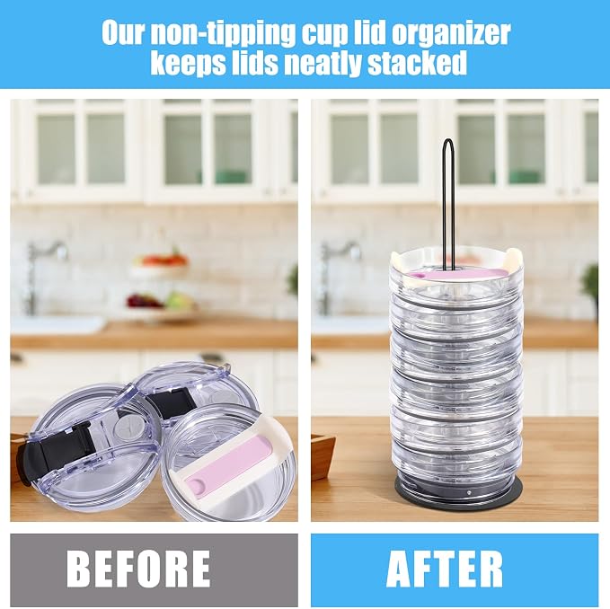 Vodolo Tumbler Lid Organizer, Cup Lid Holder, Slim Vertical Storage - Image 2