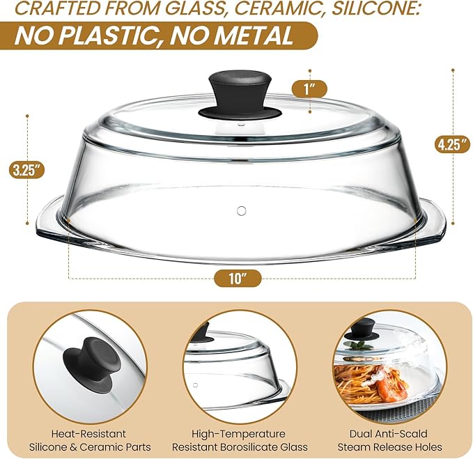2 in 1, Tall Glass Microwave Splatter Cover - Image 2