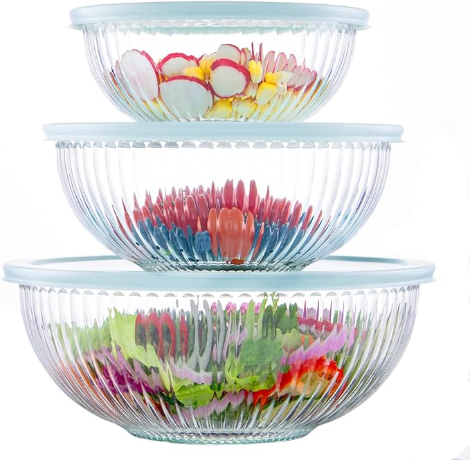 Luvan Glass Mixing Bowls with Lids Set, Large Salad Bowls Sets with lids by Luvan