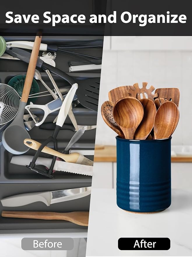 ABRUTY Utensil Holder, 6.7" Ceramic Kitchen Utensil Crock - Image 8