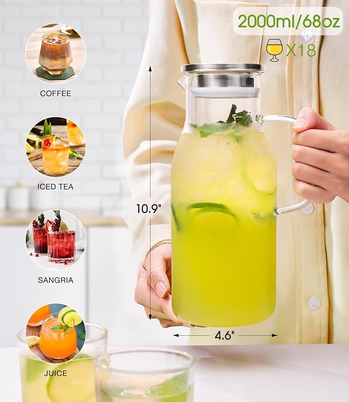 LUNA&MANTHA Glass Pitcher, 2 Liter 68oz Water Pitcher - Image 5