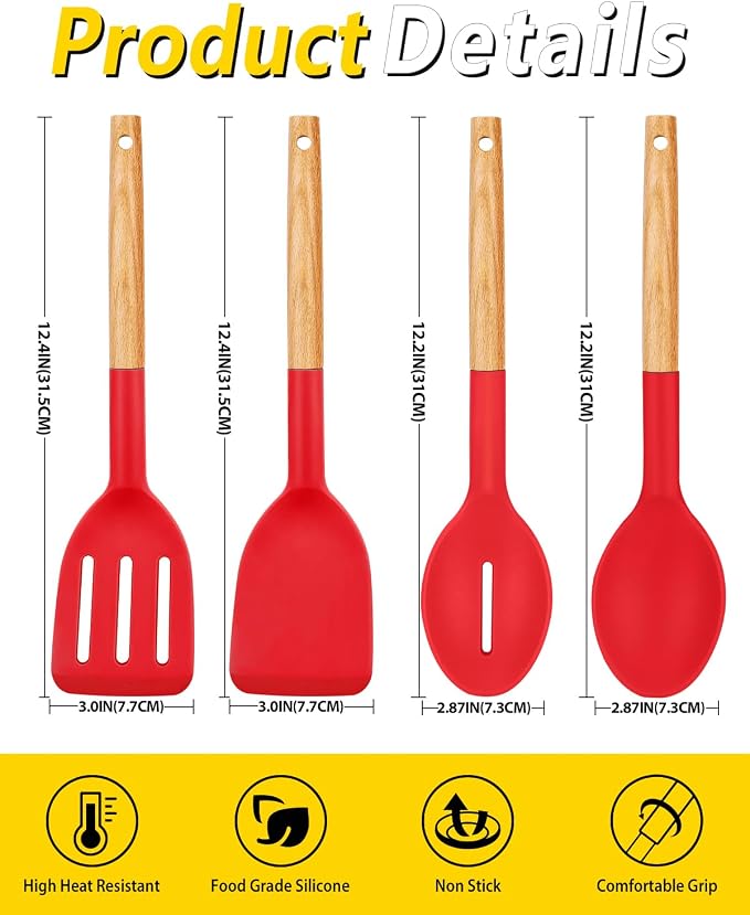 Pack of 4 Silicone Cooking Utensils Set, Non Stick Solid Spatulas and Heat - Image 3