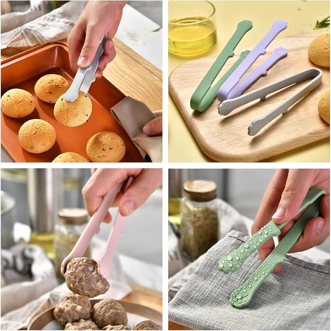 6 Pcs Mini Silicone Food Tongs, Heat Resistant & Non-Slip Grip Kitchen Cooking - Image 8