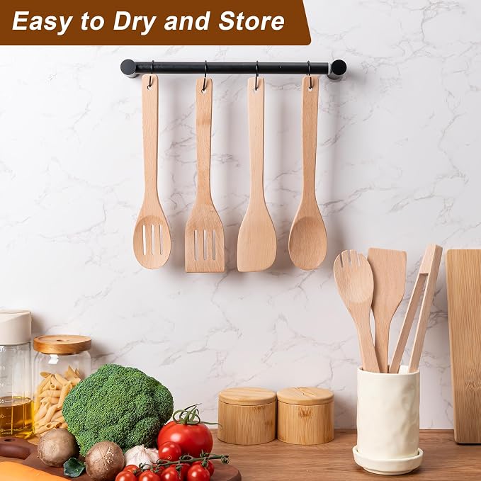 Eisinly Wooden Spoons for Cooking 7-Piece, Kitchen Nonstick Wood Cooking - Image 5