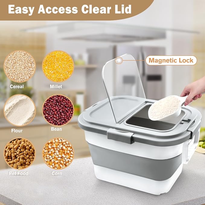 Komzon Rice Storage Container, Collapsible Airtight 10-40 Lb Rice Storage - Image 5