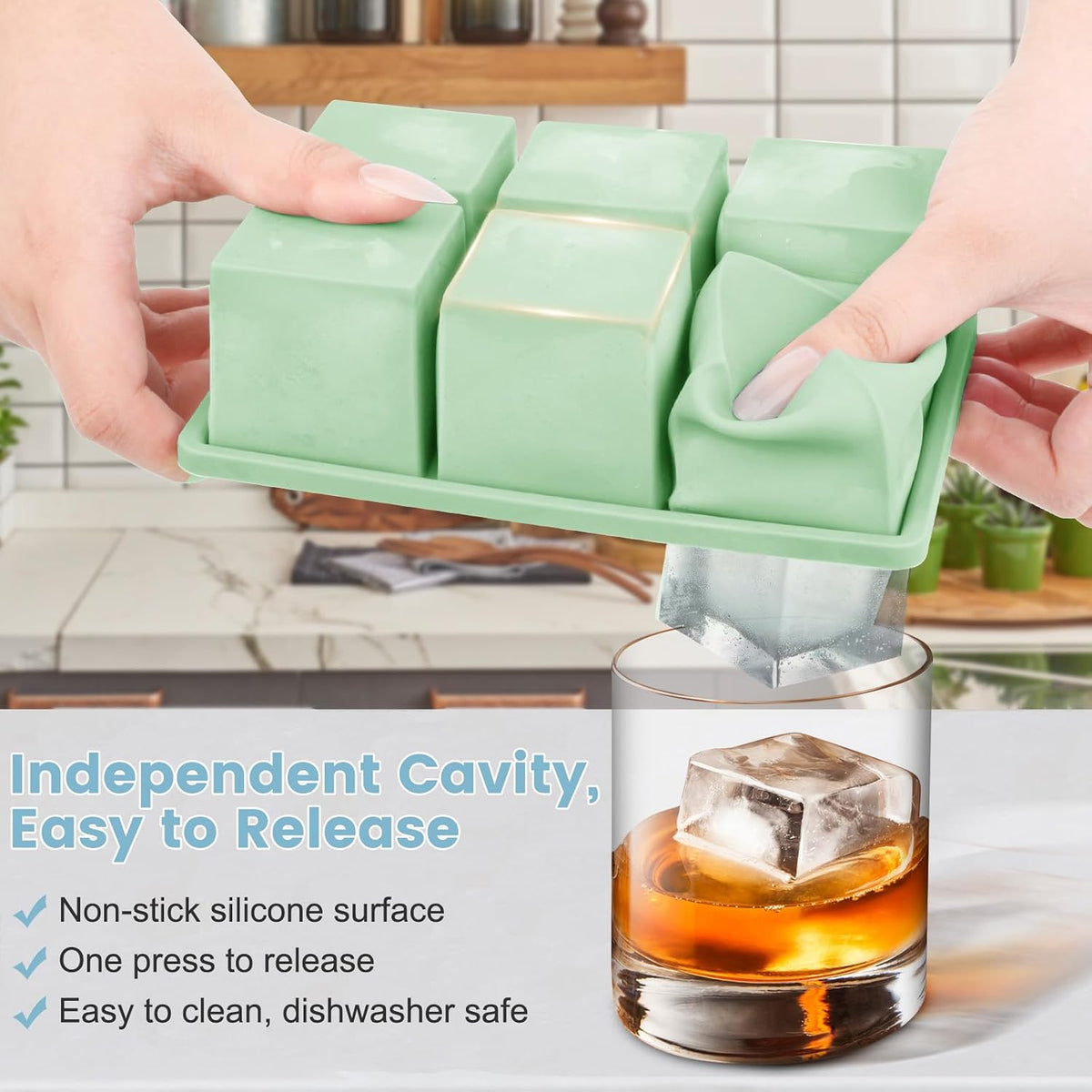 Large Silicone Ice Cube Tray 3Pack, SAWNZC Big Square Ice Cube Molds