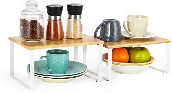 NEX Bamboo Kitchen Cabinet and Counter Shelf Organizer, Stackable & Expandable - Image 4