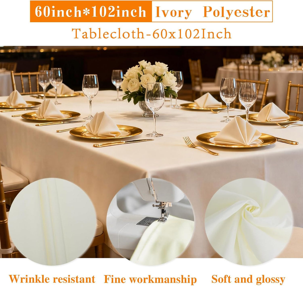 WIGENIUS 6 Pack Ivory Table Cloth Rectangle 60X102 Inch Tablecloth Fit