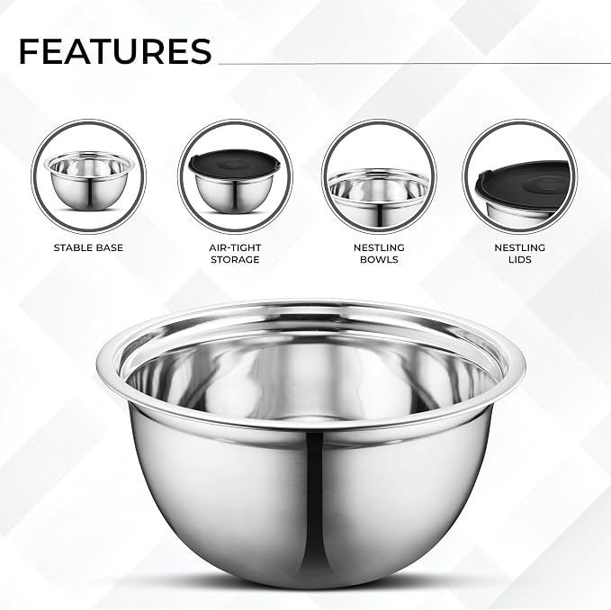 AVADOR Premium Brushed Stainless Steel Mixing Bowls Sets, Space Saving - Image 2