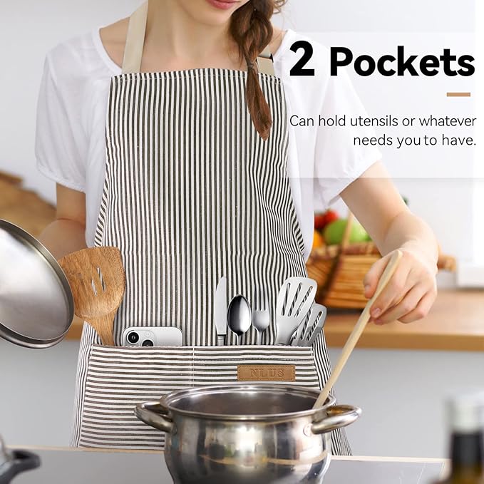 NLUS 2 Pack Kitchen Cooking Aprons, Adjustable Bib Soft Chef Apron - Image 4