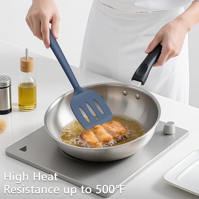 Coukre 3 Pack Silicone Spatula Set, High Heat Resistant, Fish Spatula, Solid & - Image 4