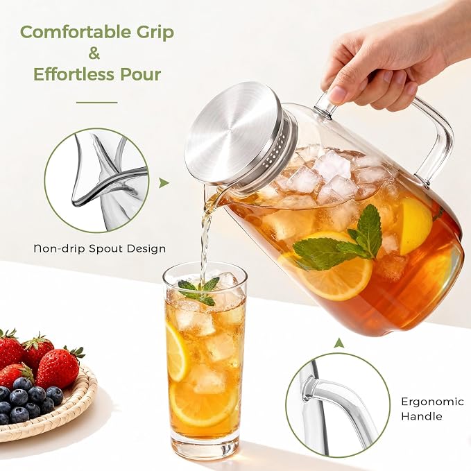 2 Pack Glass Pitcher with Lid and Handle - Image 6