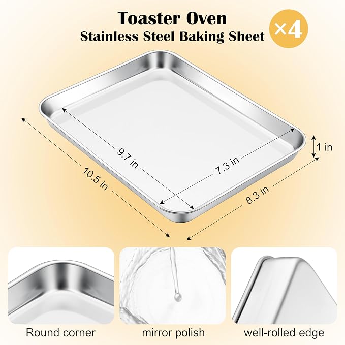 E-far Small Baking Sheet Set of 4, 10.5”x8.3” Stainless Steel Cookie Sheets Pans - Image 2