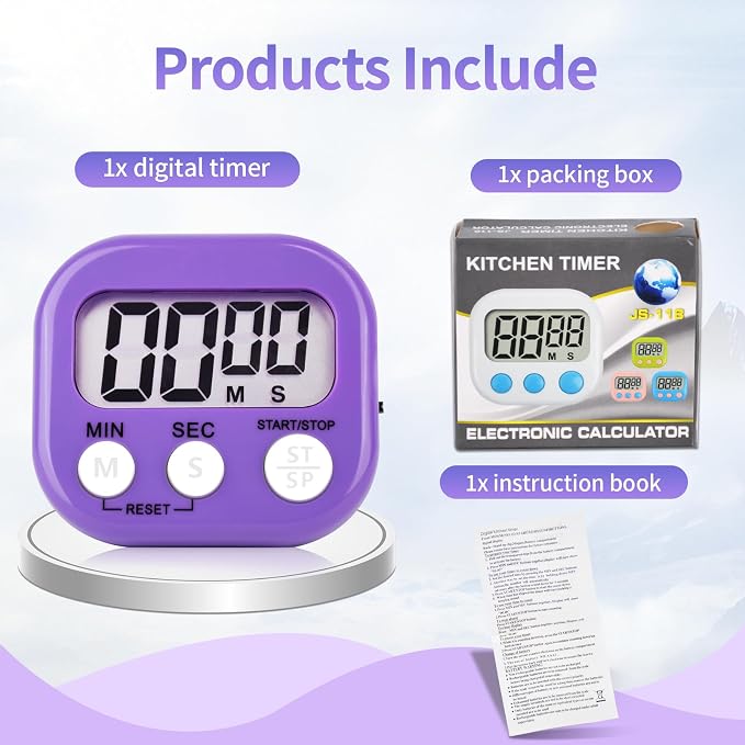 4 Pack Purple Digital Kitchen Timer Magnetic Digital Timer - Image 3