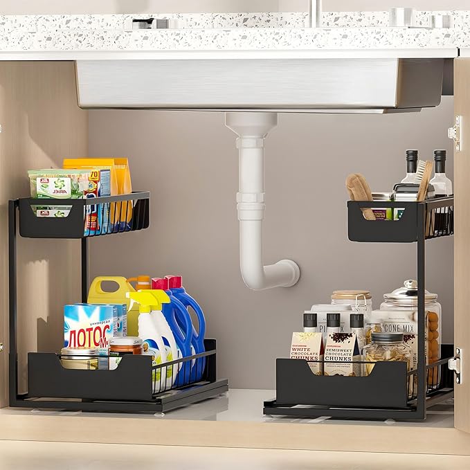 Ceetug Under Kitchen Sink Organizers and Storage Pull Out 2 Tier Metal Bathroom by ceetug