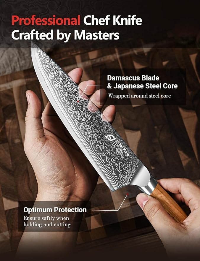 Damascus Chef Knife in Japanese Steel, 67-Layers Damascus Kitchen Knife - Image 5