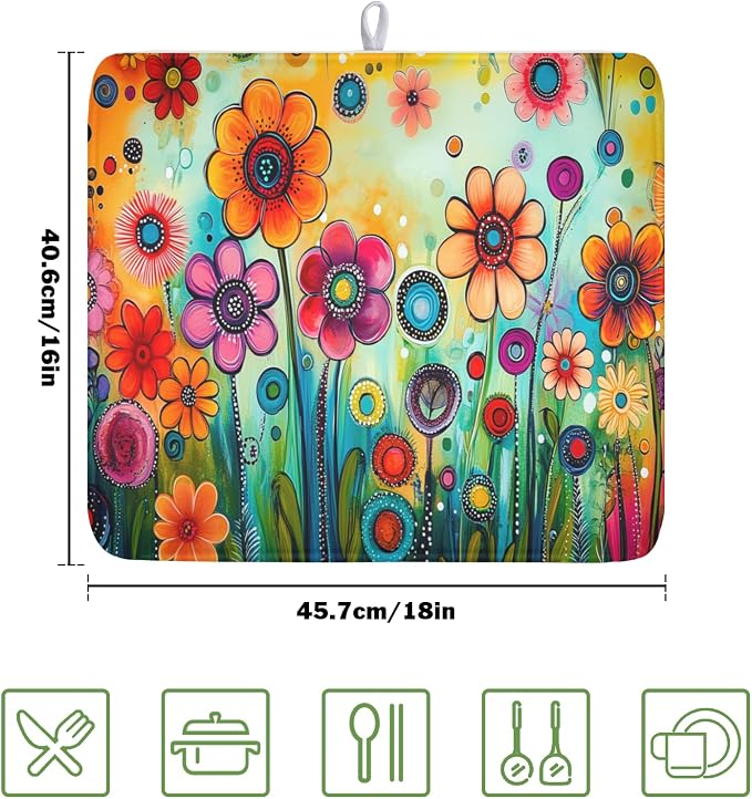 Abstract Colorful Floral Dish Drying Mat - Image 2