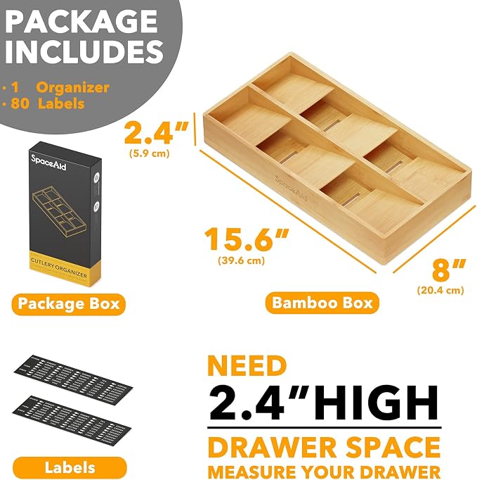 SpaceAid Bamboo Silverware Drawer Organizer - Image 4