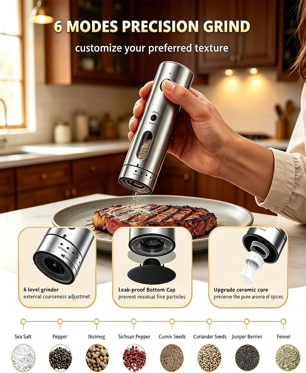 High & Low Variable Speeds Electric Salt and Pepper Grinder Set