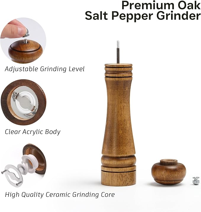 Wood Salt and Pepper Grinder, Salt Grinder and Pepper Mill, Oak Wood Shakers - Image 2