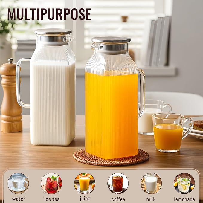 2 Pack 2 Liter/68 oz Square Glass Pitcher - Image 3