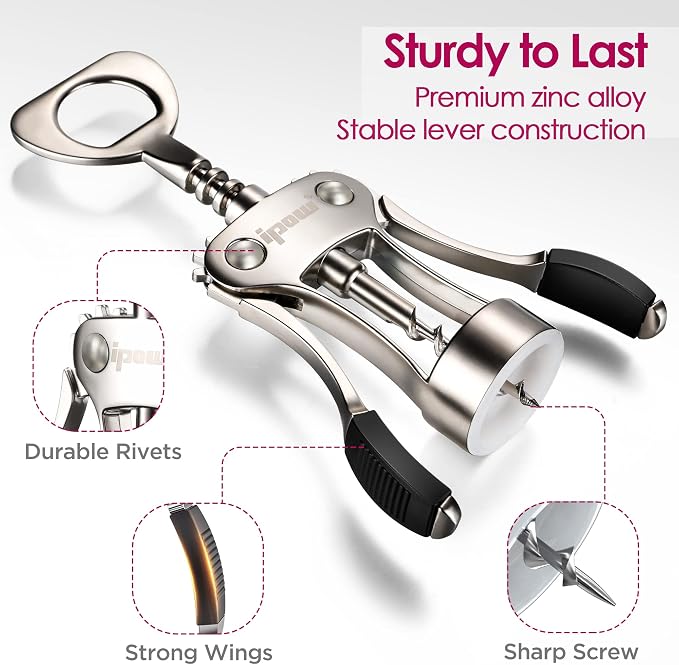 IPOW Wine Opener, Zinc Alloy Wine Bottle Opener, Wing Corkscrew Heavy Duty - Image 6