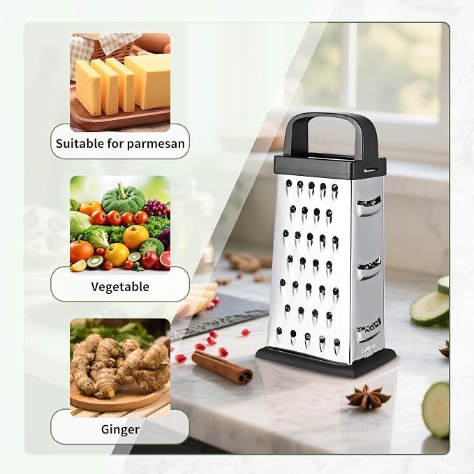 Cheese Grater, 8 IN Size 4-Sided Stainless Steel Grater, Food Shredder - Image 4