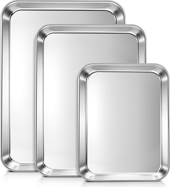 LIANYU Baking Sheet Pans Set of 3, Stainless Steel Cookie Sheets by LIANYU