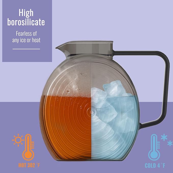 Glass Pitcher With Lid, 2.3 Liter 78 oz Glass Water Pitchers, 0.6 Gallon glass - Image 5