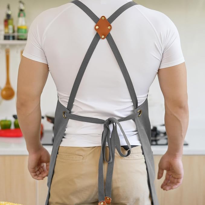 Aoomzoon Canvas Aprons for Men Chef Apron, Work Apron - 16oz Heavy Duty Cross - Image 4
