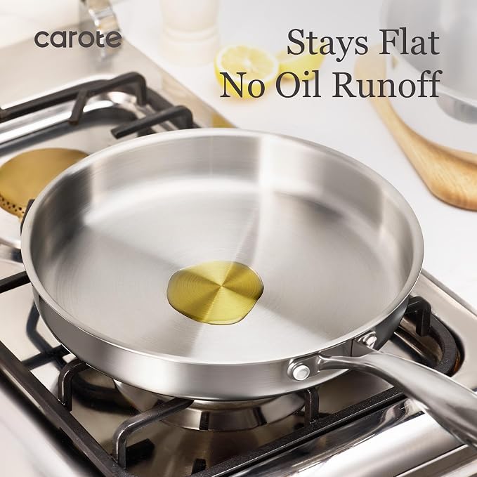 CAROTE 3-Piece Tri-Ply Stainless Steel Frying Pan Set, Skillet Set 8"/10"/12" - Image 6