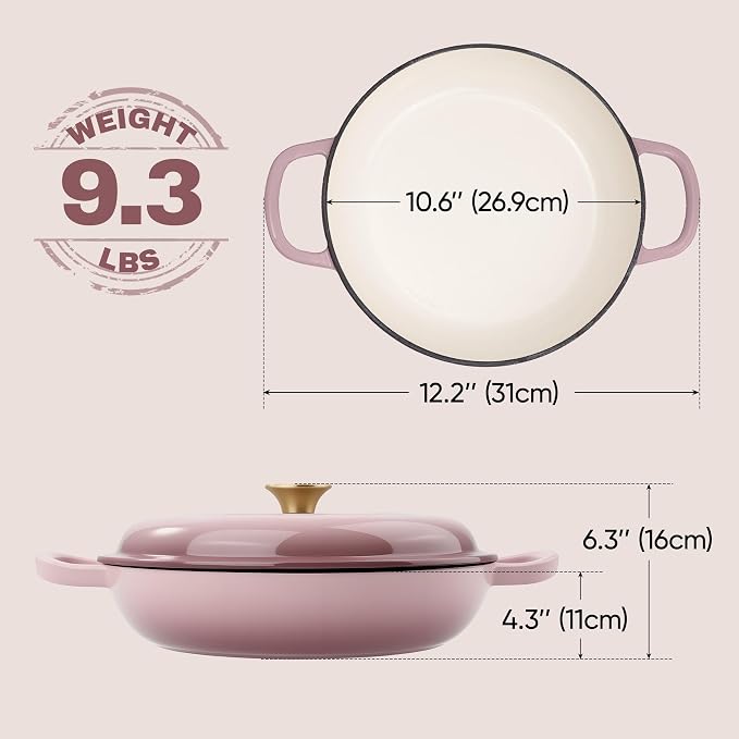 Vintage Style 3 Quart Enameled Cast Iron Braiser, Non Stick Enameled Cast Iron - Image 3