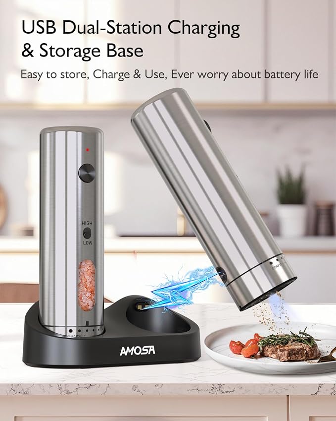 Electric Salt and Pepper Grinder Set, Upgraded 2-Speed Setting, External 6 - Image 5
