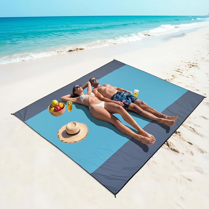 WIWIGO Beach Blanket Waterproof Sandproof Beach Mat 79" X 83"/10'x9'for 2-8 - Image 6