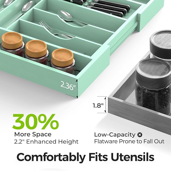 Bamboo Kitchen Drawer Organizer, Expandable Silverware Organizer - Image 4