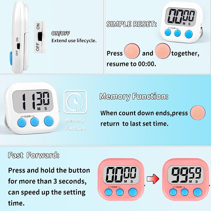 Timer for Kids Teachers Digital Kitchen Timers for Cooking Large Magnetic - Image 5