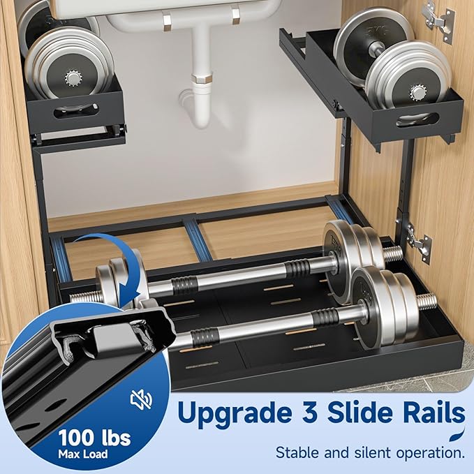 Upgrade Expandable Under Sink Organizer, Insputer 2 Tier Metal Under Cabinet - Image 4