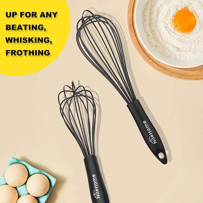 NileHome Silicone Whisk Set 8" 10" Kitchen Whisk Kitchen Wisk Wire Whisks - Image 7