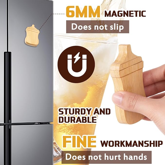 Vesici 24 Pcs Magnetic Wood Bottle Opener 2.5" DIY Bamboo Baby Bottle Shape - Image 3