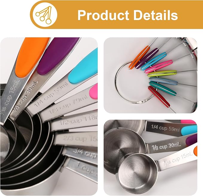Stainless steel measuring cup set, consisting of 8 cups, suitable - Image 7