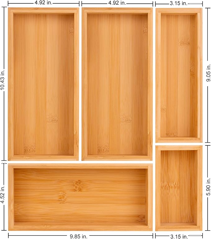 bamboo drawer organizer Set, expandable drawer dividers, wooden storage - Image 7