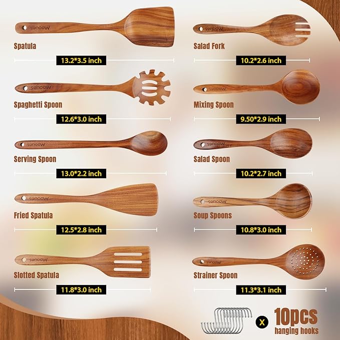 Wooden Spoons for Cooking, Comfortable Grip, Heat Resistant Kitchen Utensils - Image 3