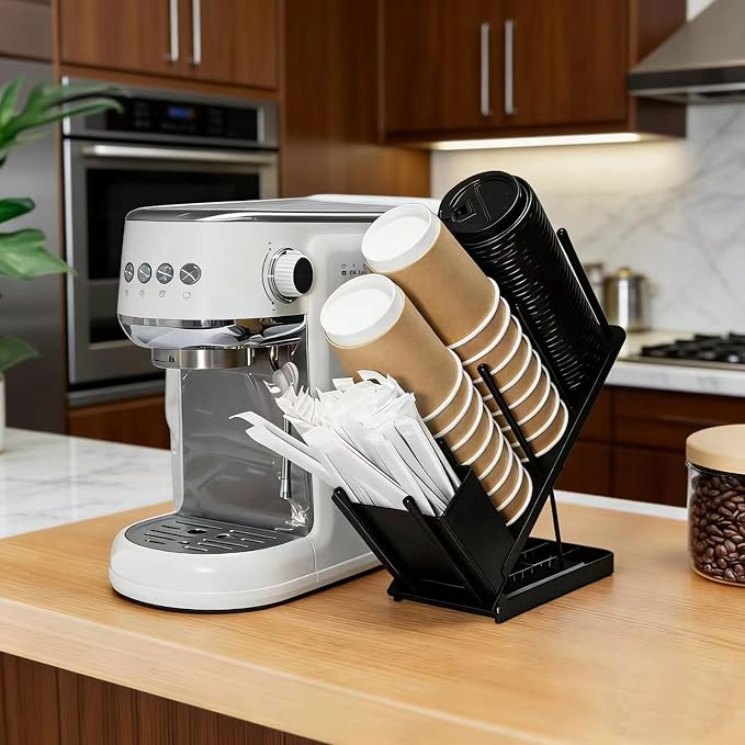 Adjustable Coffee Cup and Lid Holder, Disposable Cup Dispenser Organizer Stand - Image 5