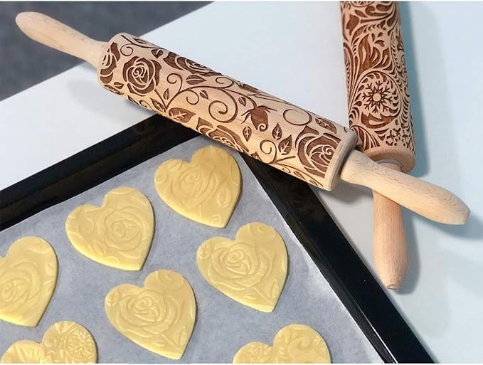 Floral Rose Embossed Rolling Pin - Image 5